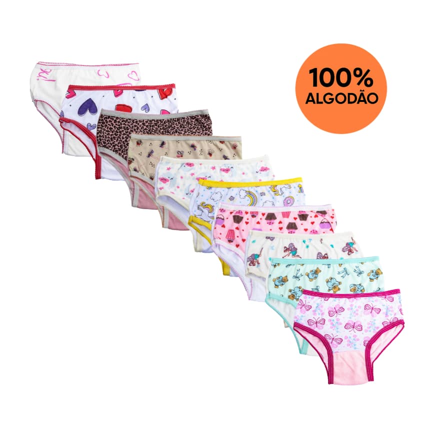 Kit 10,12 ou 20 calcinha infantil menina em 100%  algodão estampadas