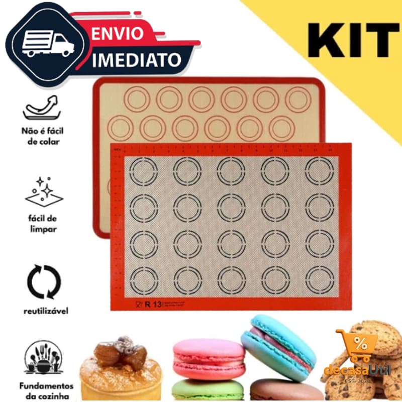 Kit Tapete De Silicone E Fibra De Vidro Culinário 40x30cm Pode usar no Forno Casa