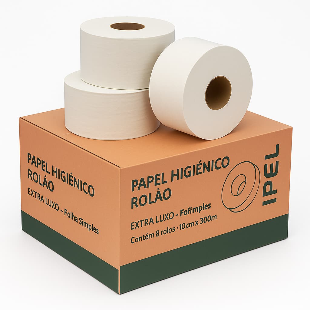 Papel Higiênico Rolão Ipel 300m 8 Rolos 200m 250m Folha Dupla Extra Luxo Institucional 100% Celulose Virgem Profissional