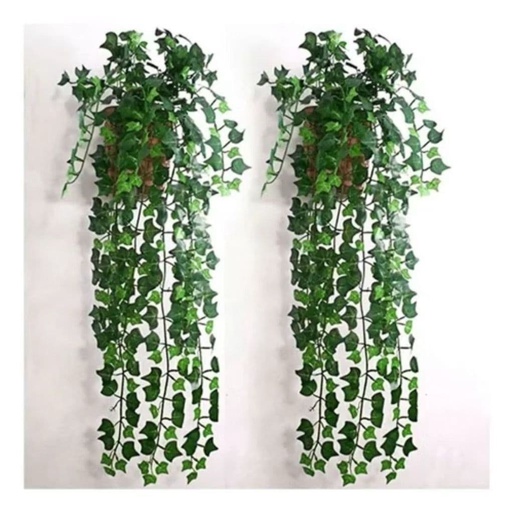 1 Kit Vaso trançado + 2 Planta Pendurada Verde  Artificial Parede Varanda pendente verde caida Enfeite