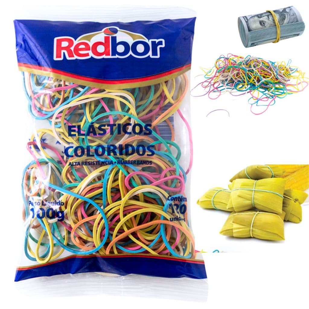 Saquinho c/ 100gr de Elástico Látex Colorido 120Un Nº 18 P/ Pamonha Dinheiro Borracha Atilho Liga