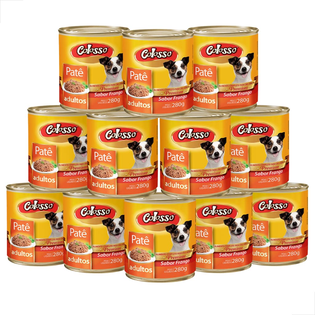 Kit 12 Latas Pate Para Cachorro Adulto Colosso Premium Patê Sabor Frango Alimento Úmido 280g