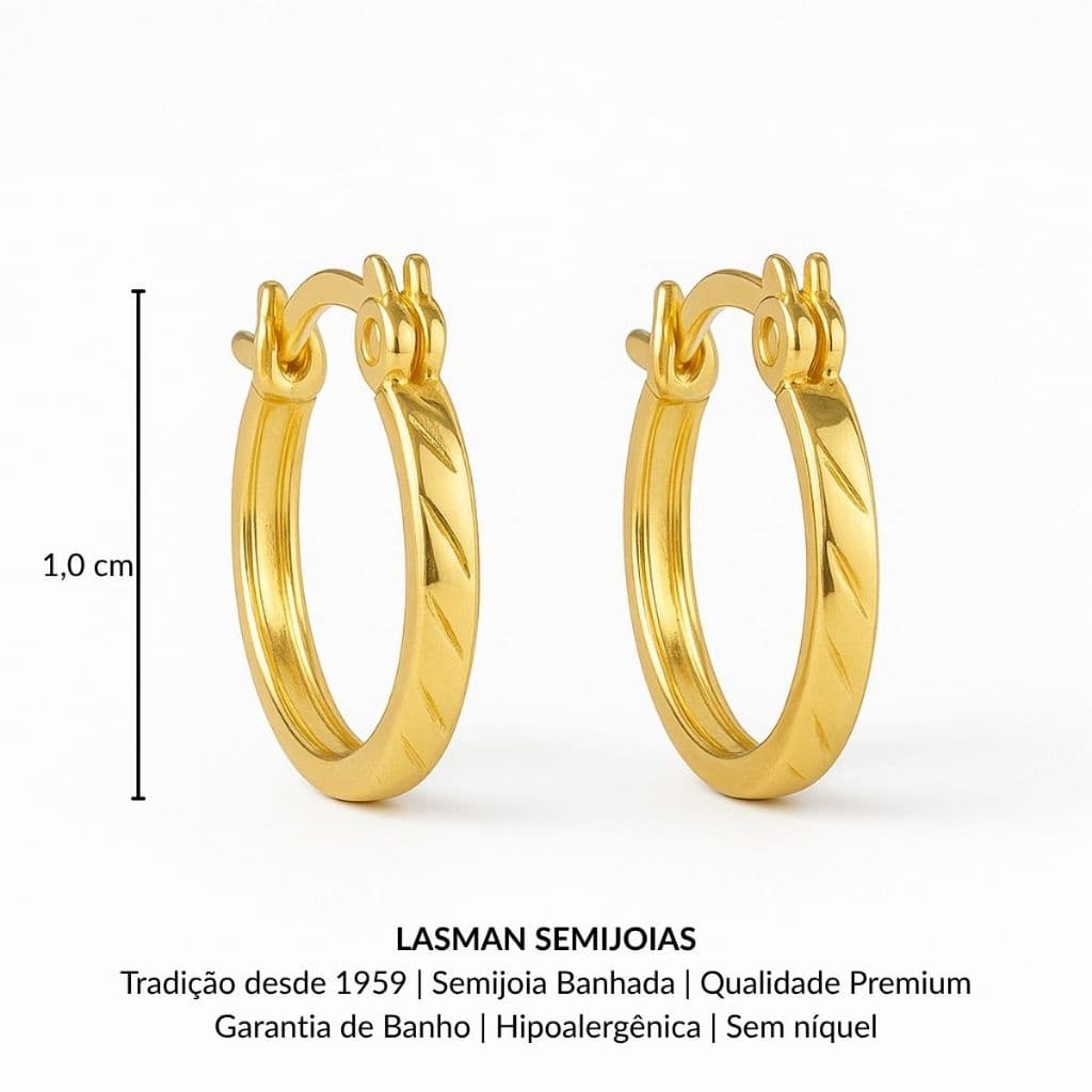Brinco Argolinha Infantil Com Fecho Estampada Antialérgico Banhado A ouro18k