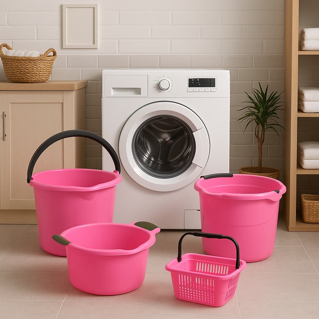 Kit Lavanderia Dois Baldes Cesto Bacia Limpeza 1 balde 6L 1 balde 10L Cesto Prendedor Bacia