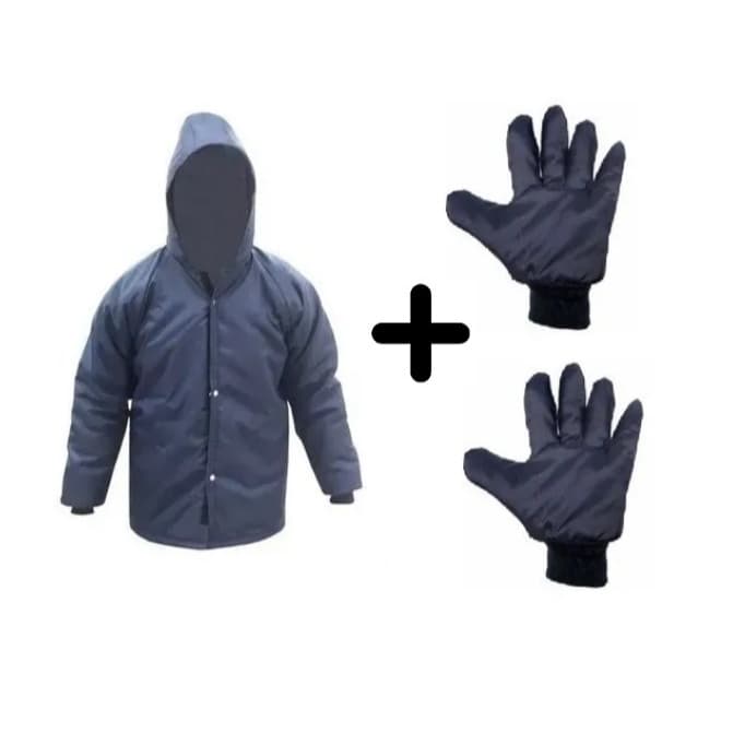 Japona Térmica C/ capuz + Par De Luvas Nylon P/câmara Fria Azul -35º EPI