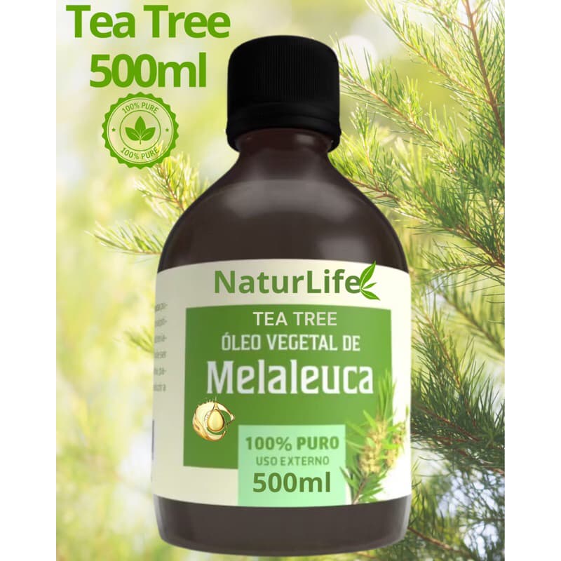 Óleo Essencial de Melaleuca Puro 500ml 100% Vegano - Tea Tree - Combate Infecção, Micose, Fungos, Oleosidade - Massagem