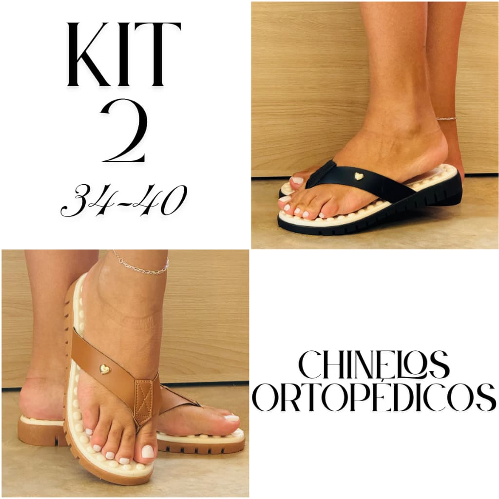 Kit 2 Chinelo Feminino Ortopédico Original Esporão Fascite Alívio Dores Nos Pés Sola Massageadora