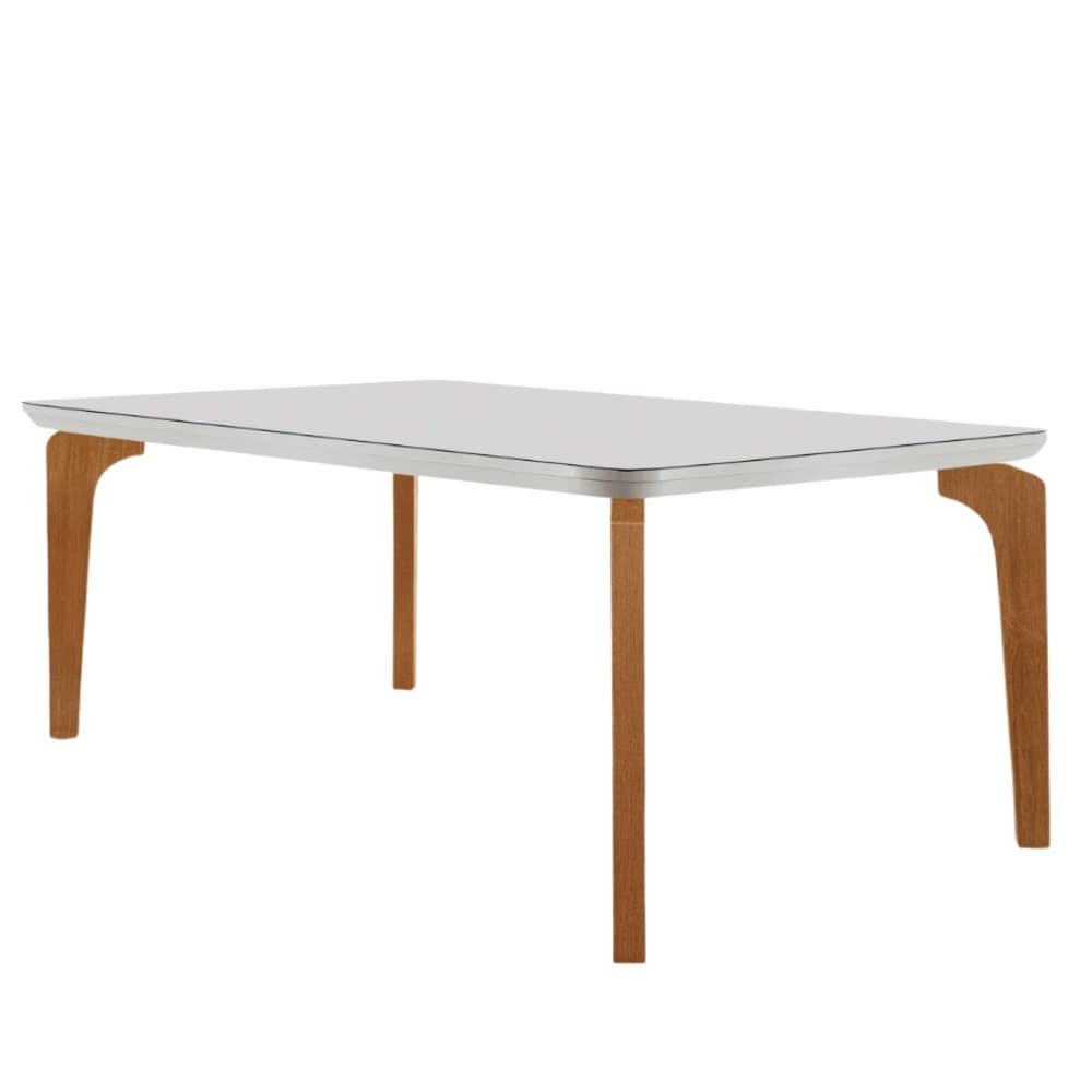 Mesa Sala de Jantar Liz 180cm Em MDF e Vidro Com Canto Copo
