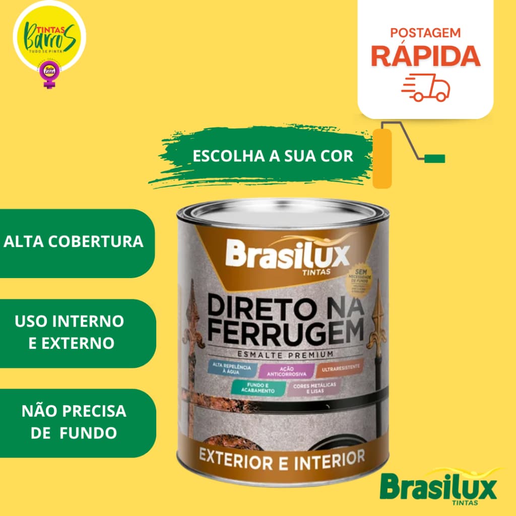 TINTA DIRETO NA FERRUGEM ESM. SINT 900ML BRASILUX ( VARIAS CORES)