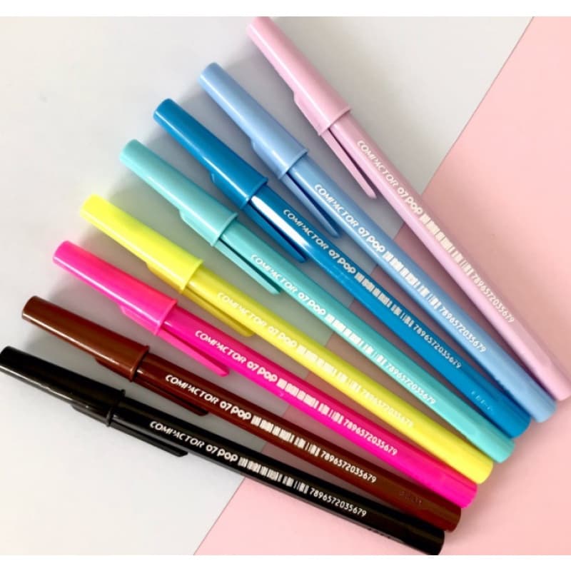 Caneta Compactor POP Ponta Fina 0.7mm Tons Pastel Prata Ouro - Escrita Azul