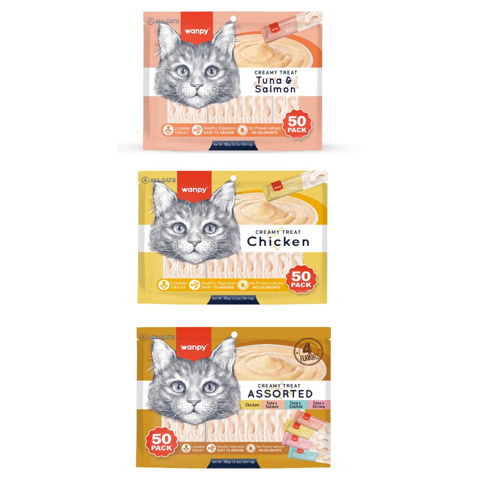 Wanpy Truly Creamy Petisco Cremoso Para Gatos Diversos Sabores Com 25 e 50 unidades