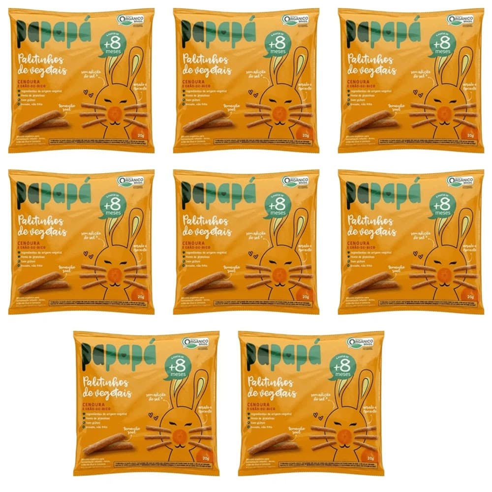 Biscoito Papapá Cenoura E Grão De Bico 20g Orgânico Kit 8 Un