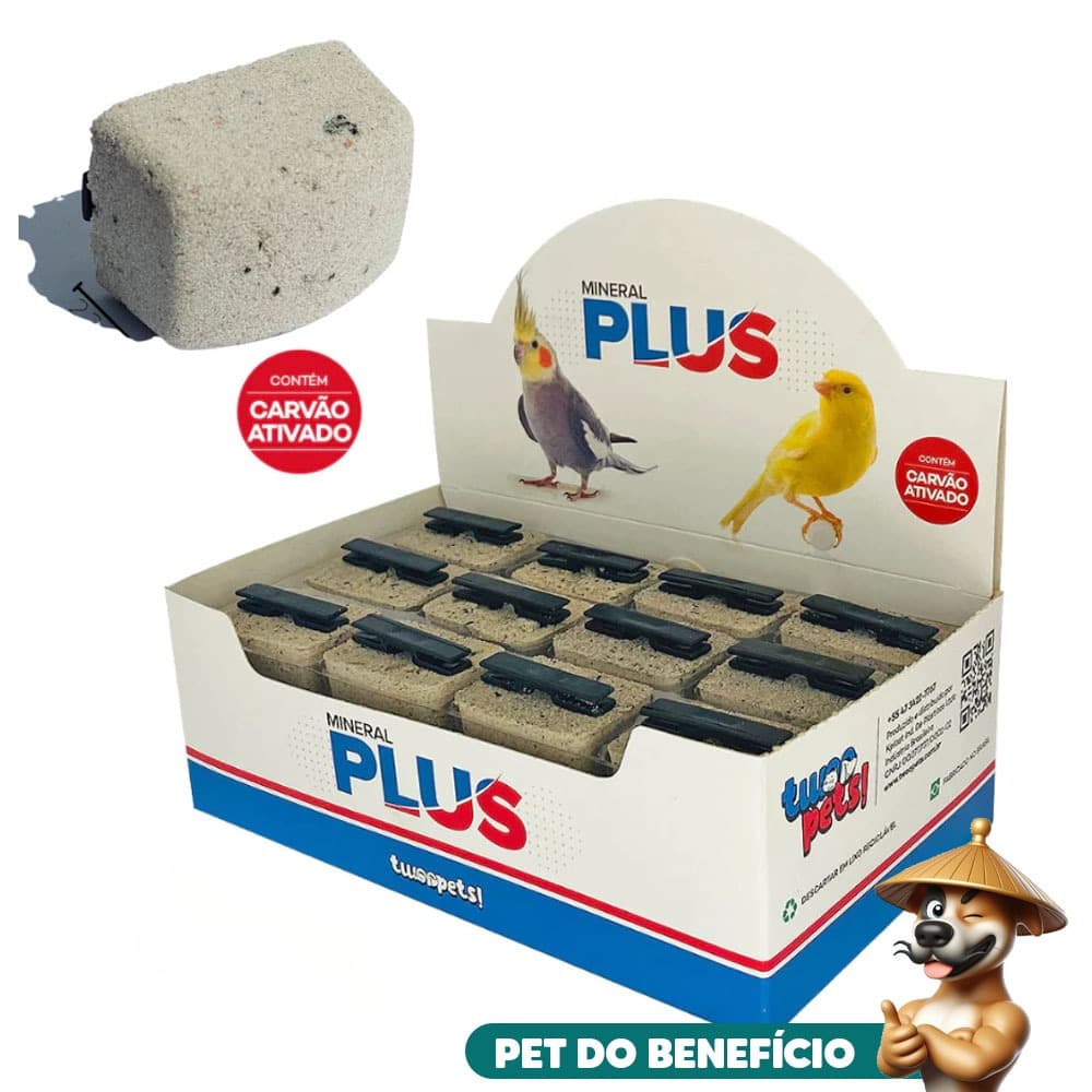 Pedra de Calcio Mineral Plus Caixa com 24 Unidades Canários Pássaros Calopsita