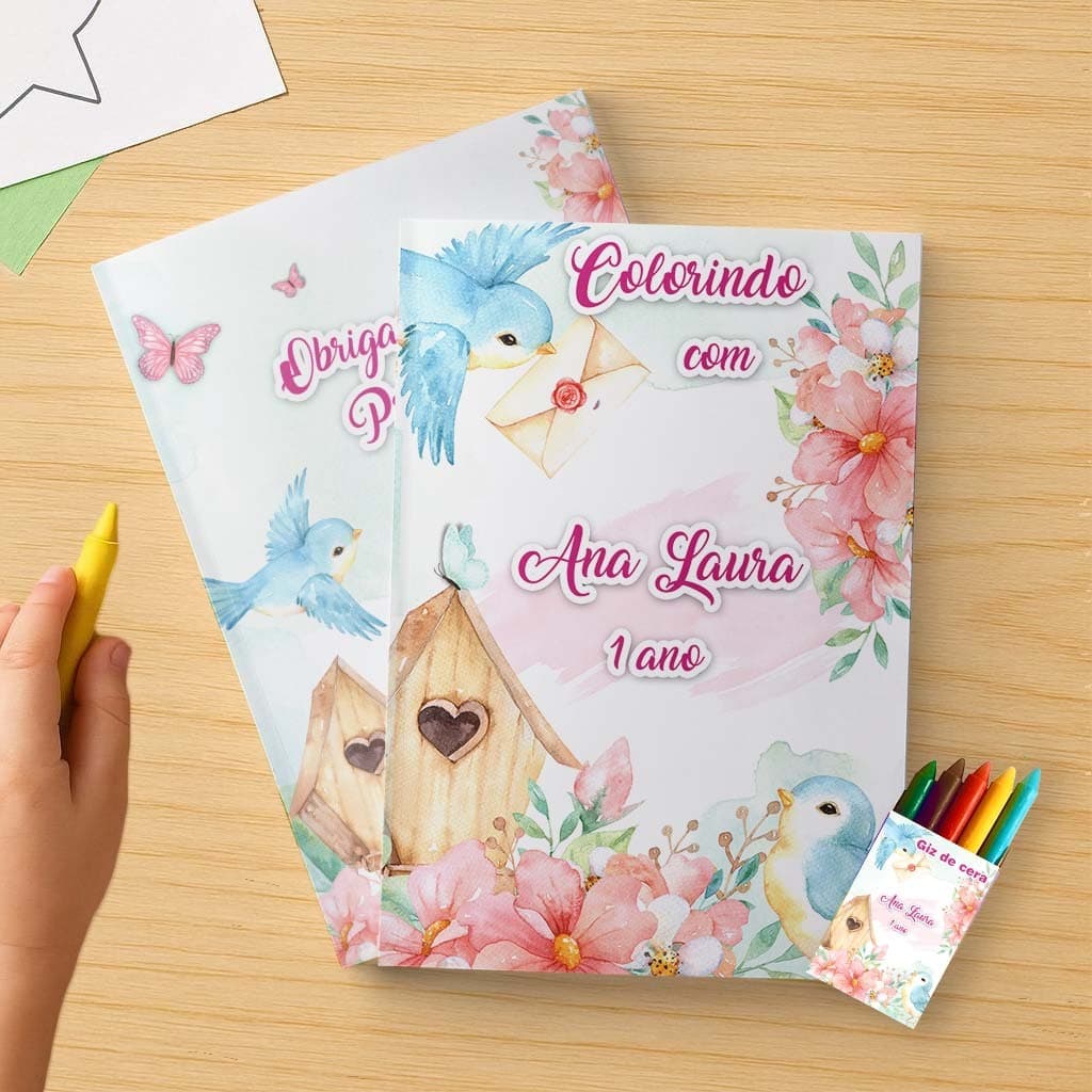 Kit Colorir E Giz De Cera Jardim Encantado Personalizado lembrancinha 10x15