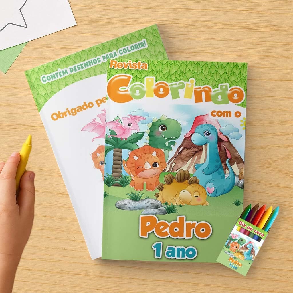 Kit Colorir E Giz De Cera Baby Dino Personalizado lembrancinha