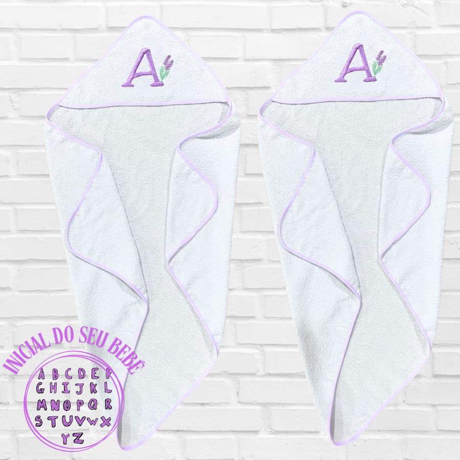 Kit 2 Toalha De Banho Personalizada Inicial Nome Do Bebe Capuz Menino Menina Bordado Alta Absorção