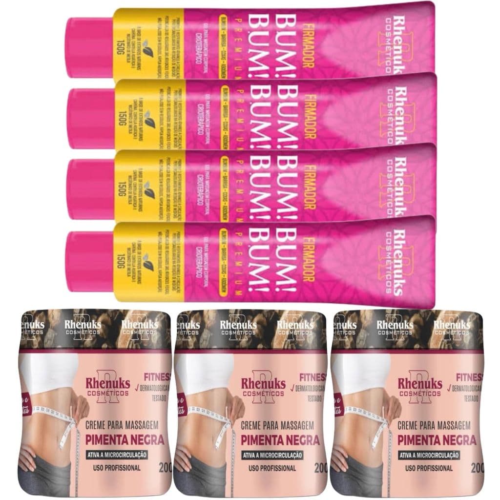 3und Gel Redutor De Medidas Pimenta Negra 200g + 4und Gel Firmador De Bumbum/ Barriga/ Coxas 150g