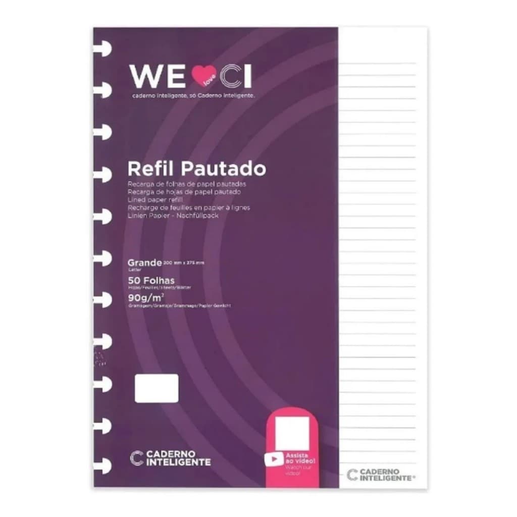 Kit com 2 Refil de Folhas Pautado Grande 90g CADERNO INTELIGENTE