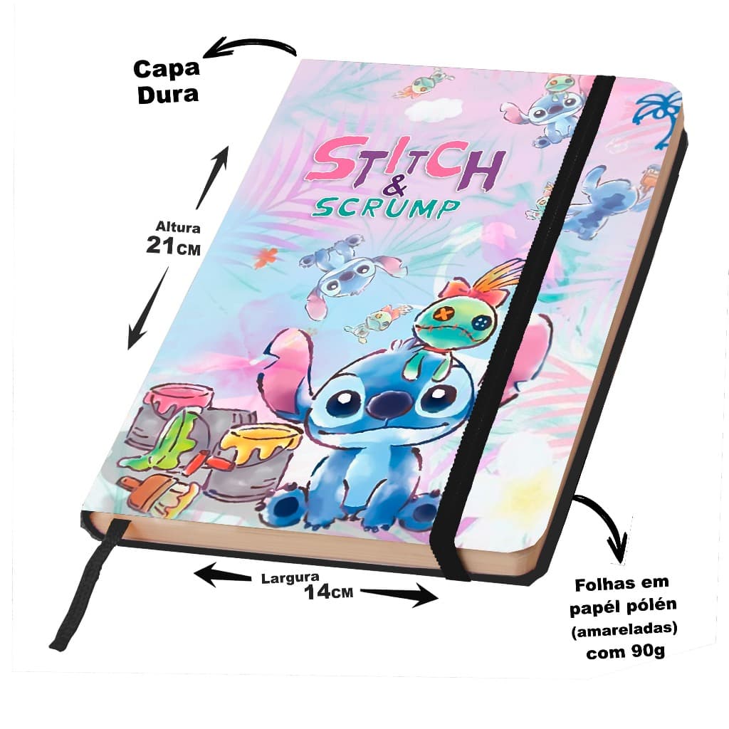 caderno sketchbook ou anotações do Lilo e stitch, angel, com elástico