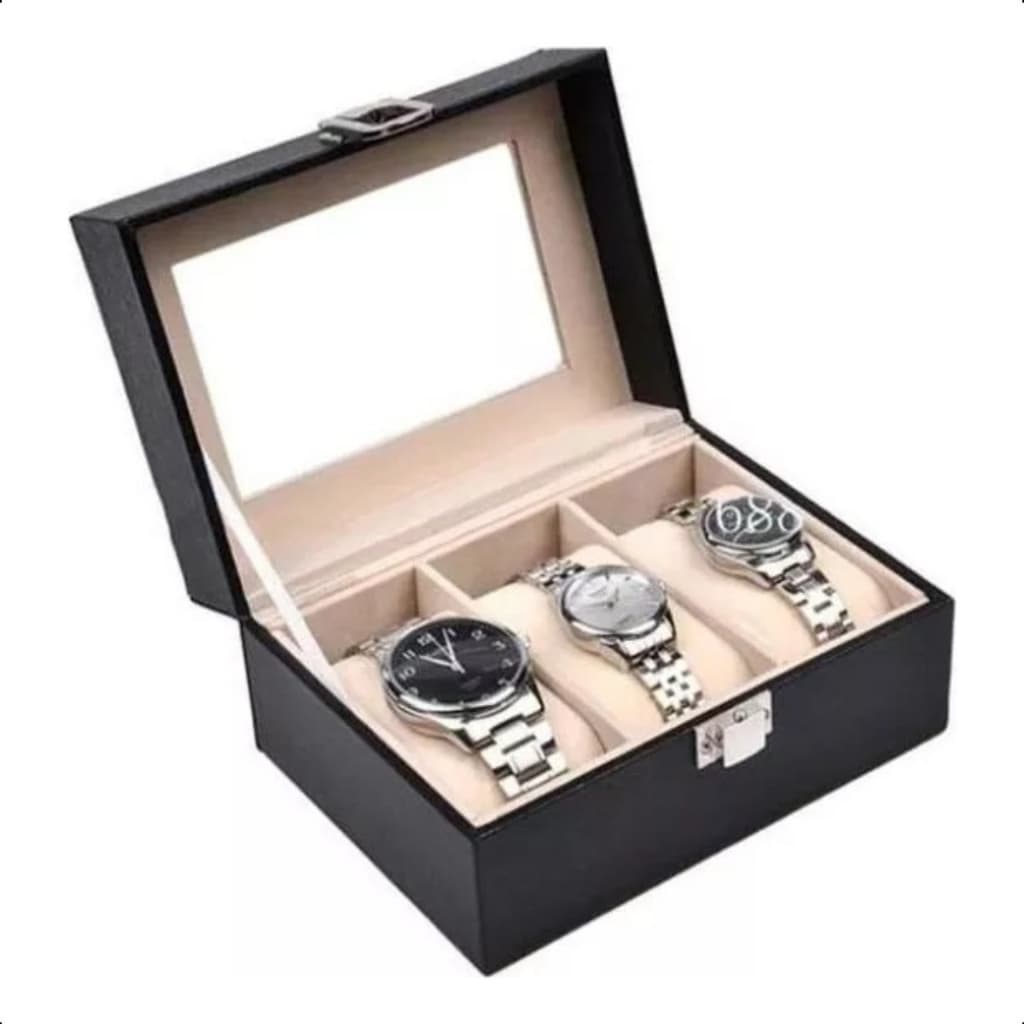 Caixa De Relógios Estojo De Relógios Para 3 Unidades Preto