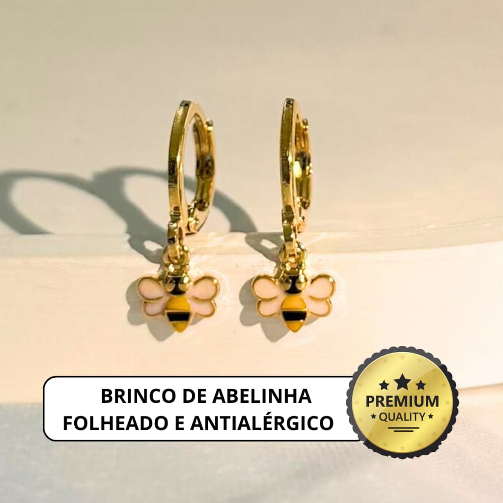 Brinco Infantil Argola Click Argolinha Criança Antialérgico Abelha Abelhinha Banhado Ouro 18k Top