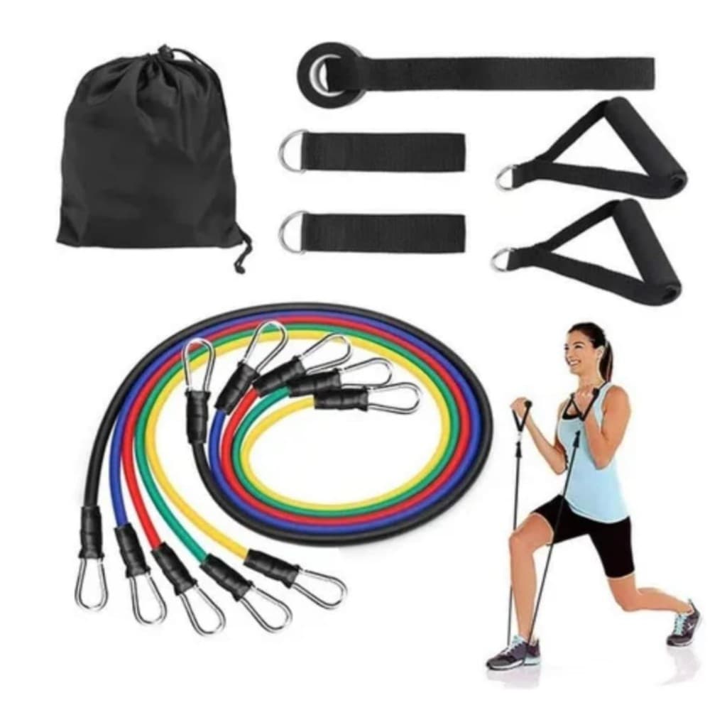 Kit 11 Peças Elástico Extensor Exercício Funcional Treinamento Pilates Academia Acessórios