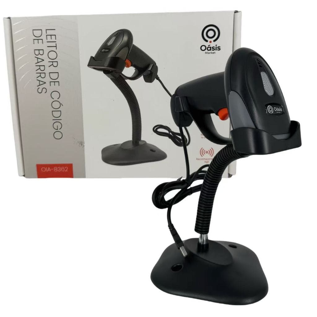 Leitor De Código De Barras Com Fio USB E Suporte Ajustável LASER Scanner Ean QR-CODE 1D 2D