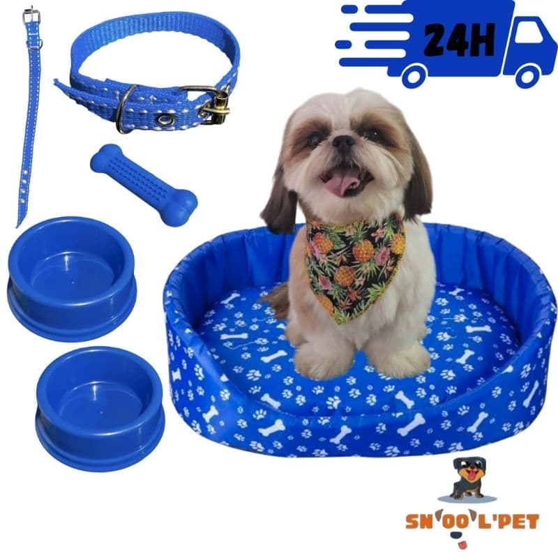 Kit Para Cachorro Simples Luxuoso Pequeno Cama Pet Comedouro Para Cachorro