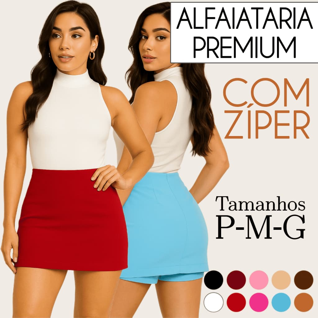 Short Saia Feminino de Alfaiataria com Zíper | Elegante e Confortável | Tamanhos P M G