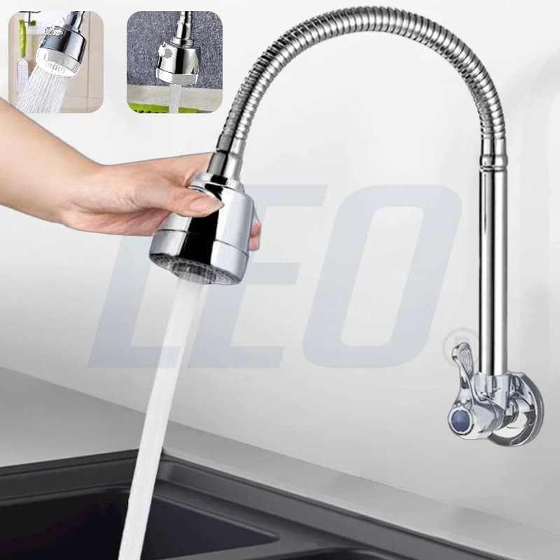 Inox prata maciça Torneira  1/4 de volta com chuveiro com rotação de 360° Cozinha Luxo Parede