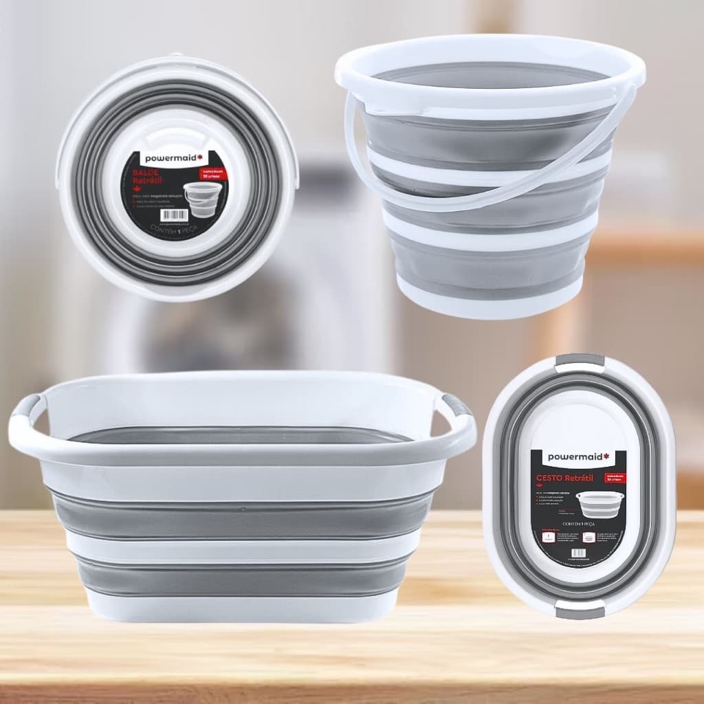 Cesto e Balde Dobrável PowerMaid