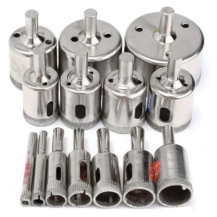Jogo 15/20 Brocas Diamantadas Serra Copo furar Vidro Granito Ceramica 3 a 50 mm kit ferramentas