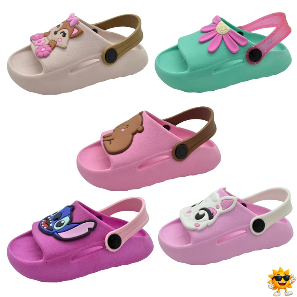 Chinelo Nuvem Menina Infantil 2 em 1 com Personagens Animados e Correia - Leve, Confortável