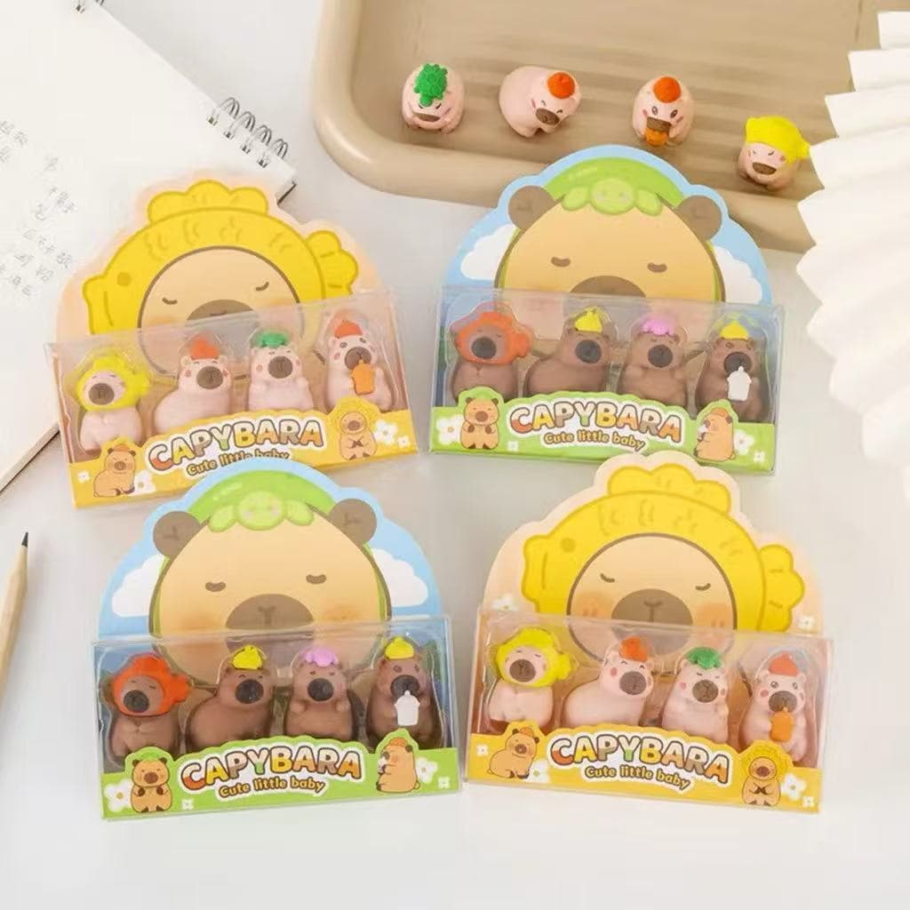 Kit 4 Mini Borracha Capivara Bebê Papelaria Diversão Escolar Fofo Kawaii