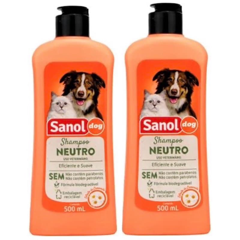 kit c/ 2 unidades Shampoo Sanol dog Neutro cães e gatos