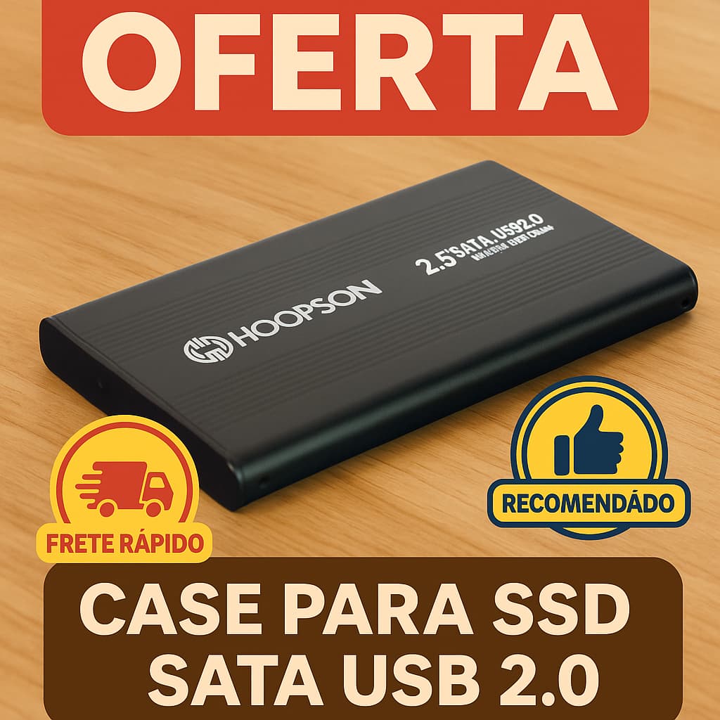 Case Hd Externo 2.5 Sata USB 2.0 para SSD Portátil Compatível com Notebook e PC com Capa Protetora