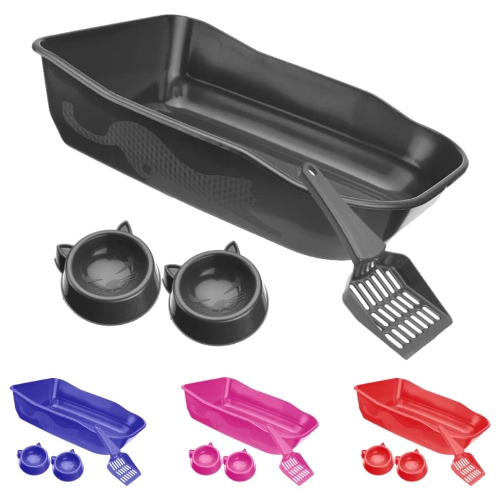 Kit Caixa de Areia Grande + Comedouro + Pá Higiênica para Gatos Grande Pet Bandeja Pipcat