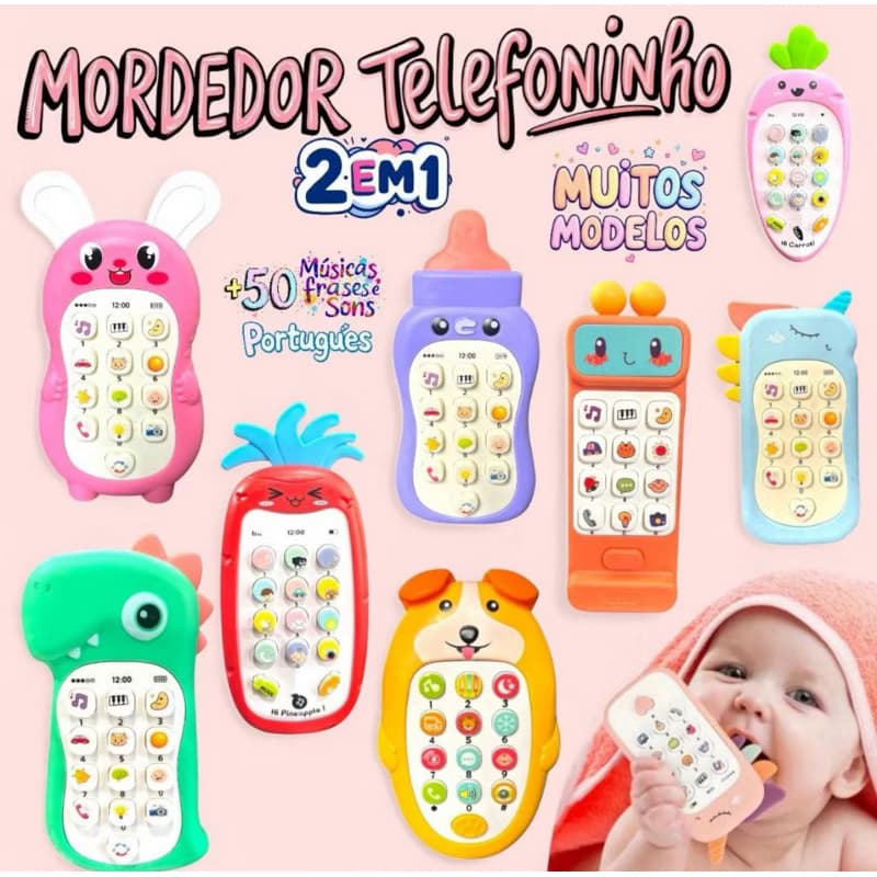 Brinquedo Educativo Celular Musical com Luz e Mordedor  Infantil. Pronta Entrega