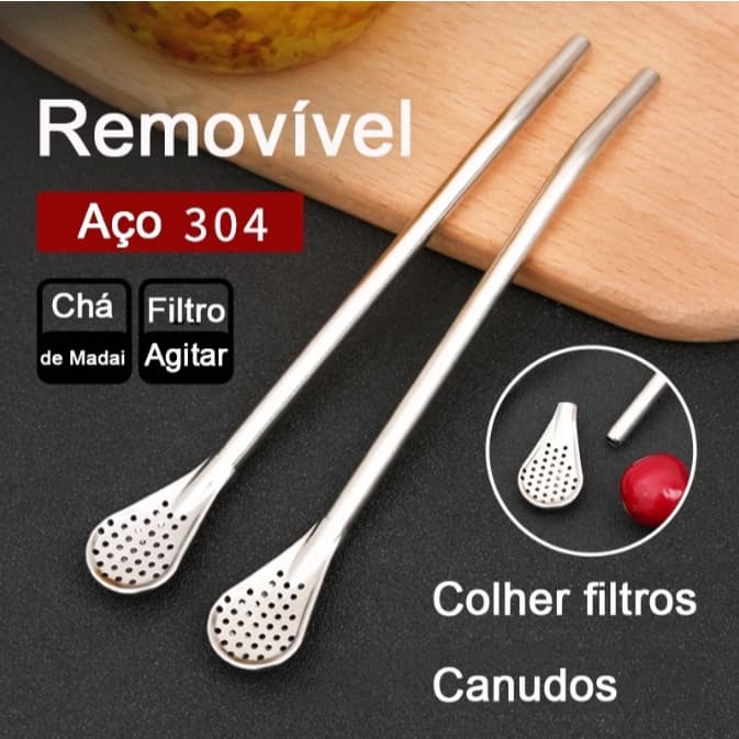 Kit 1/2/3/4 De Canudo Longo Com Colher Filtro Em Aço Inox 304 Para Chá De Madai Camomila Pura Tereré