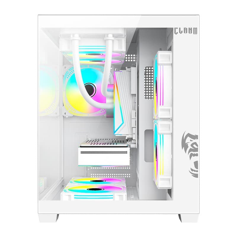 GABINETE GAMER SNOW BRANCO GRODD | LATERAL DE VIDRO - AQUÁRIO - CLANM