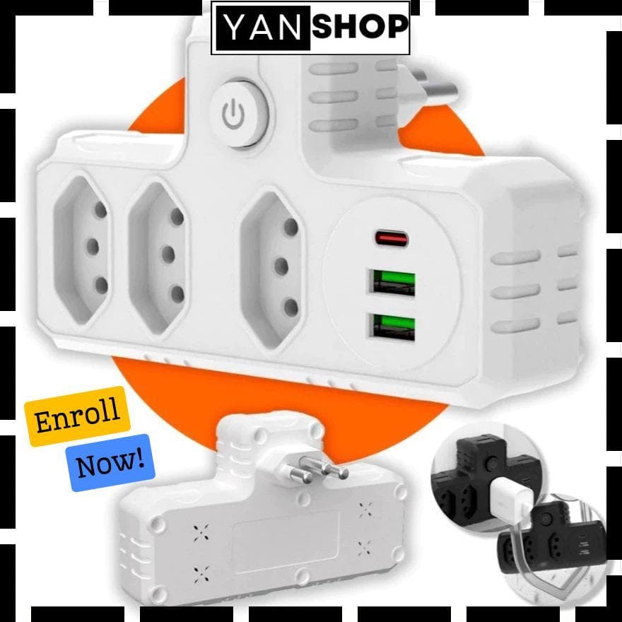 Conector De Extensão Portátil 3 Universal Plug Carregador Rápido 2 Usb 1 Tipe-C Transformador Conversor De Tomada