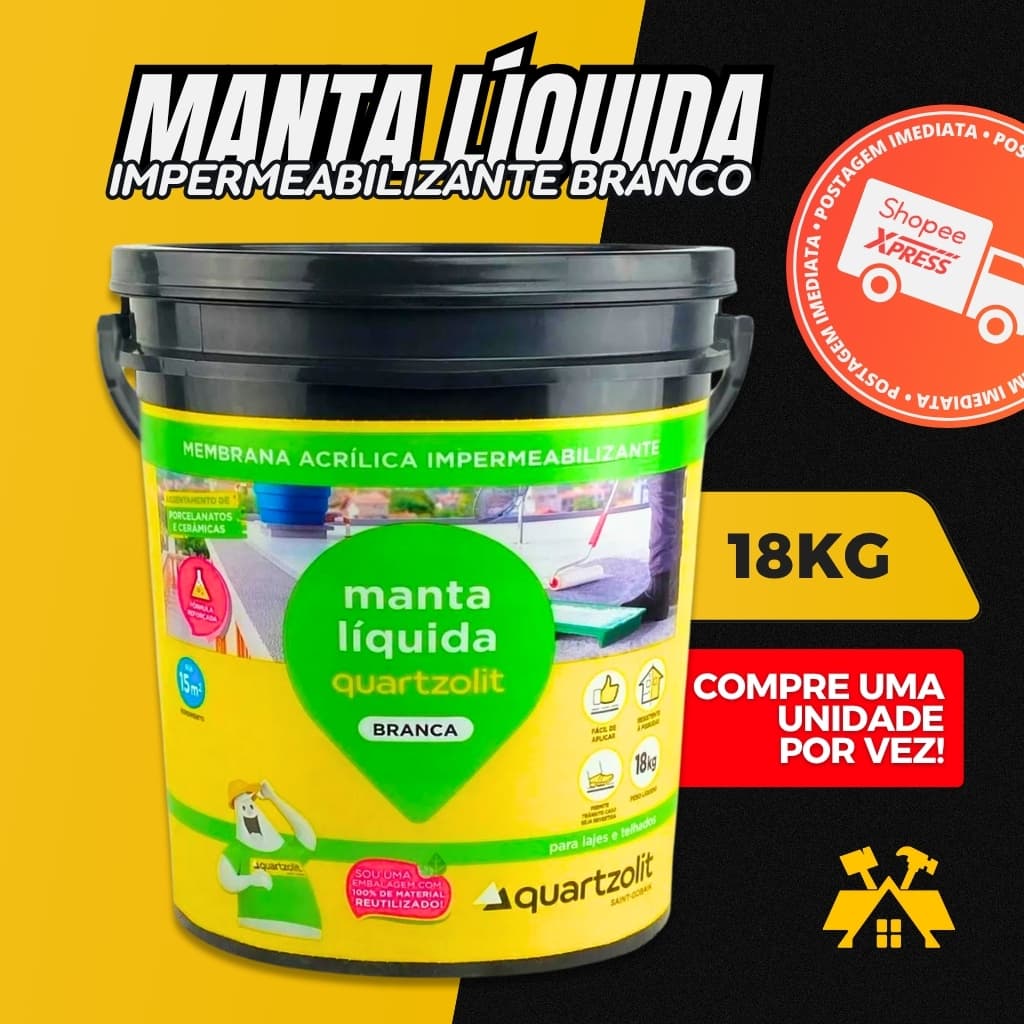 Borracha manta Líquida Quartzolit 18kg - Impermeabilizante Elástico 18kg Branca