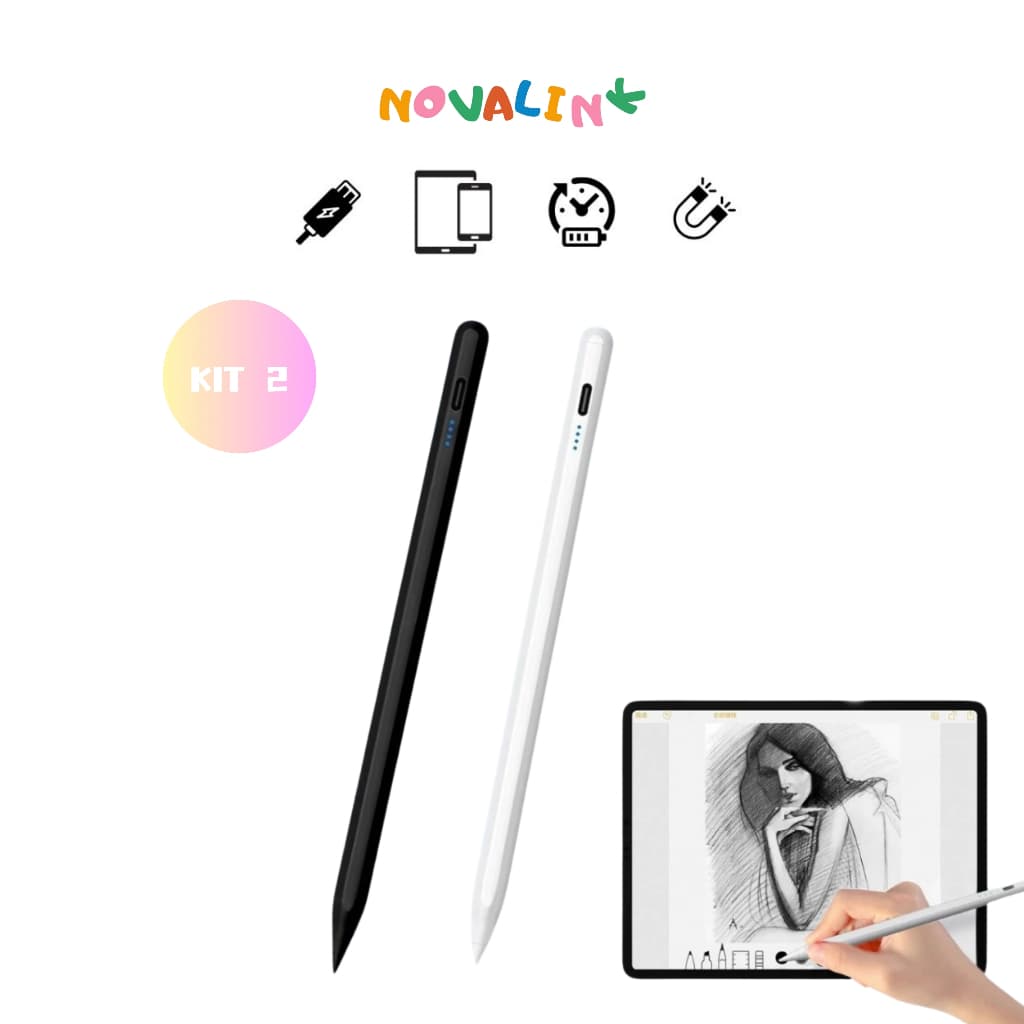 Kit 2 Caneta Touch Screen Ponta Fina Desenho iPad iPhone Android