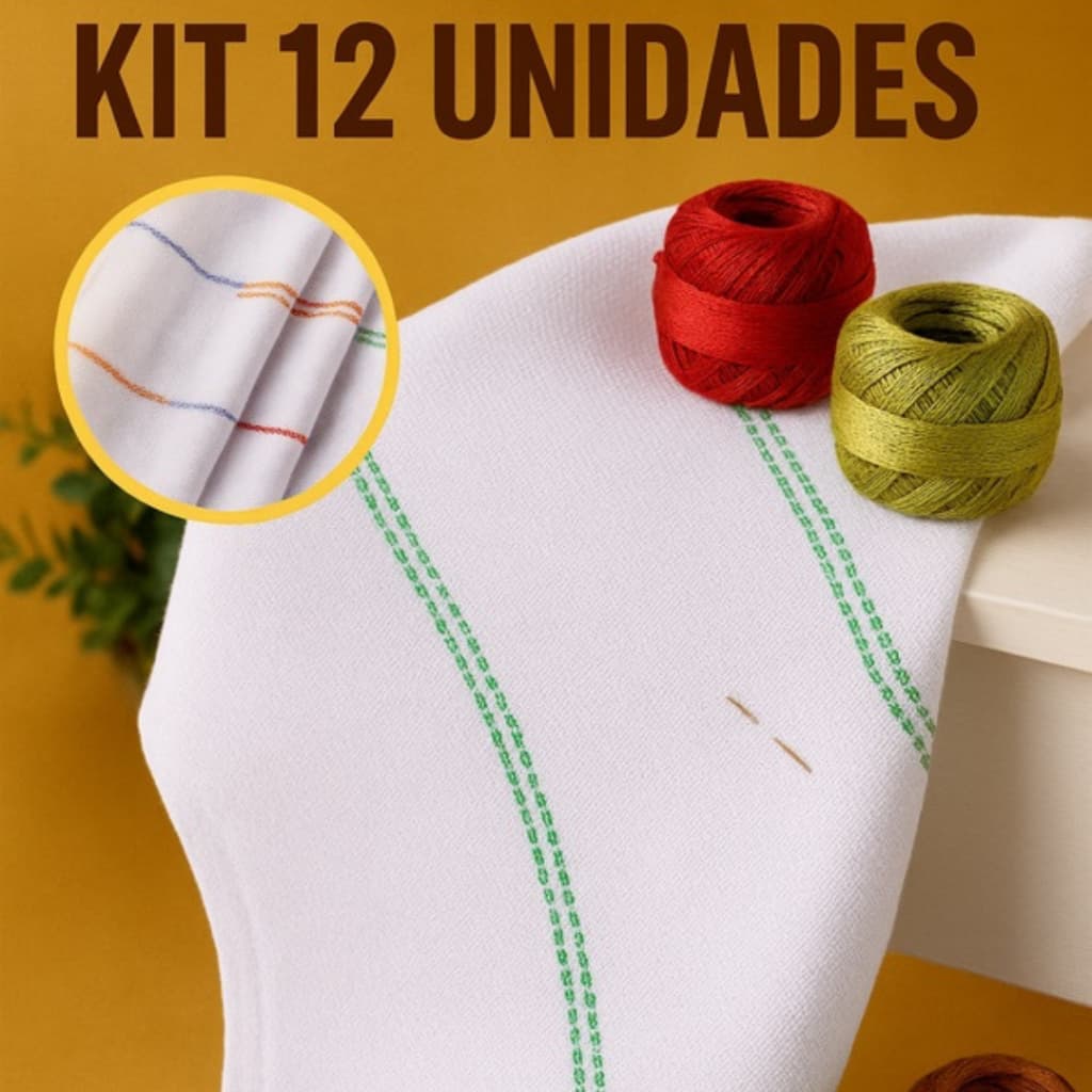 Kit 12 Pano De Prato Copa Sacaria Barra Etamini P/ Bordar Branco