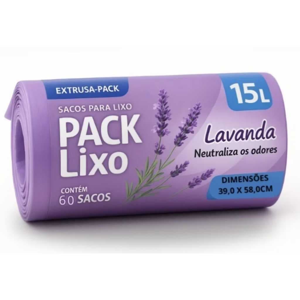 Rolo De Saco De Lixo Com 60 Sacos 15 Litros Aroma Lavanda Lilas Inibi Odores Inibe Insetos Banheiro Cozinha Higiene