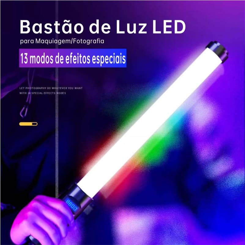 Bastão de LED RGB para Fotografia, Portátil com Controle Remoto