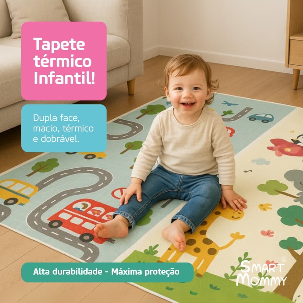 Tatame Infantil 180x150cm – Tapete Dupla Face Dobrável para Brincar e Engatinhar