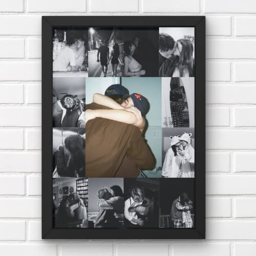 Quadro Personalizado com 13 fotos de Casal para Dia dos Namorados Tamanho A4 Com Moldura e acetato