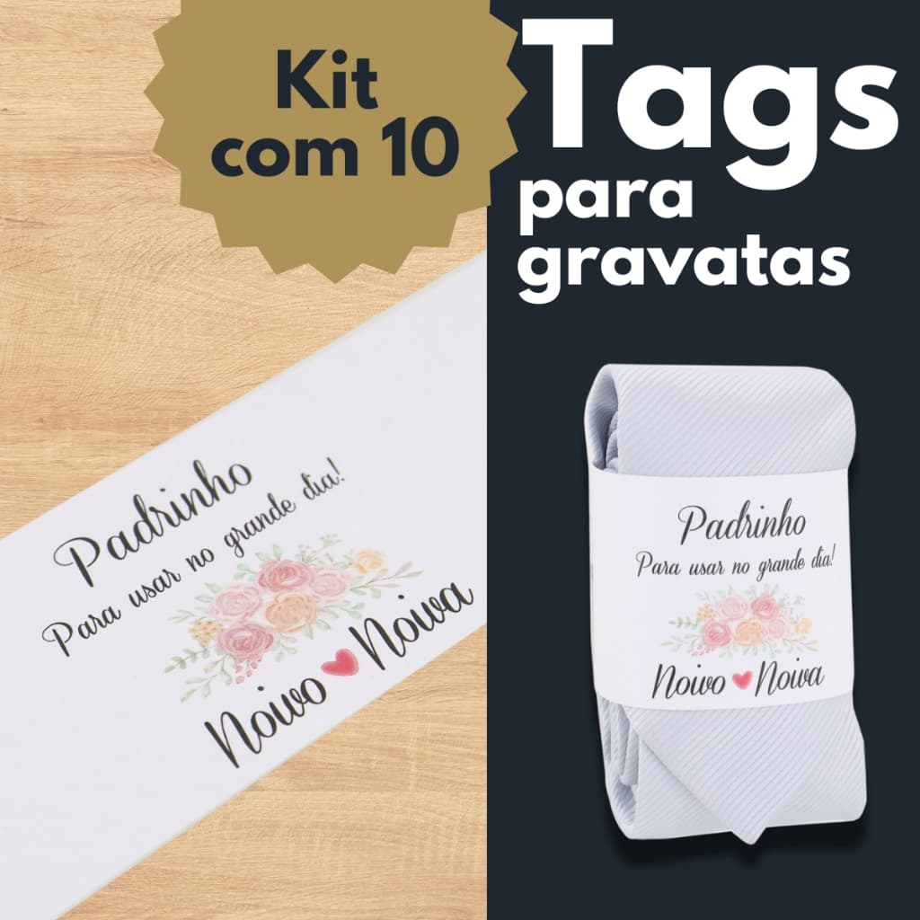 Kit com 10 Tags para Gravatas Surpreenda seus Padrinhos de Casamento Ideal para o Grande Dia
