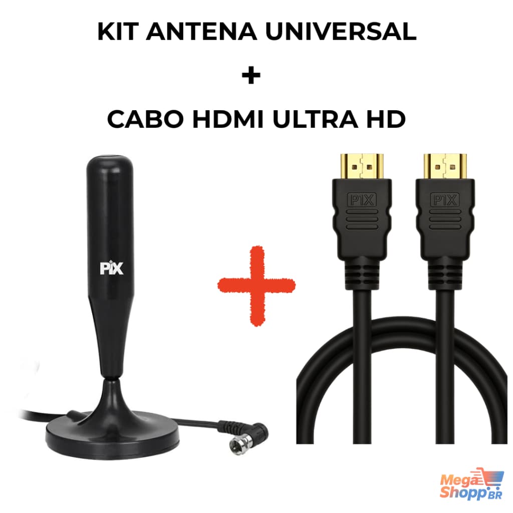 Antena Digital Universal + Cabo HDMI 4K PIX TV Sinal HD Imagem Ultra Casa Apartamento Área Externa